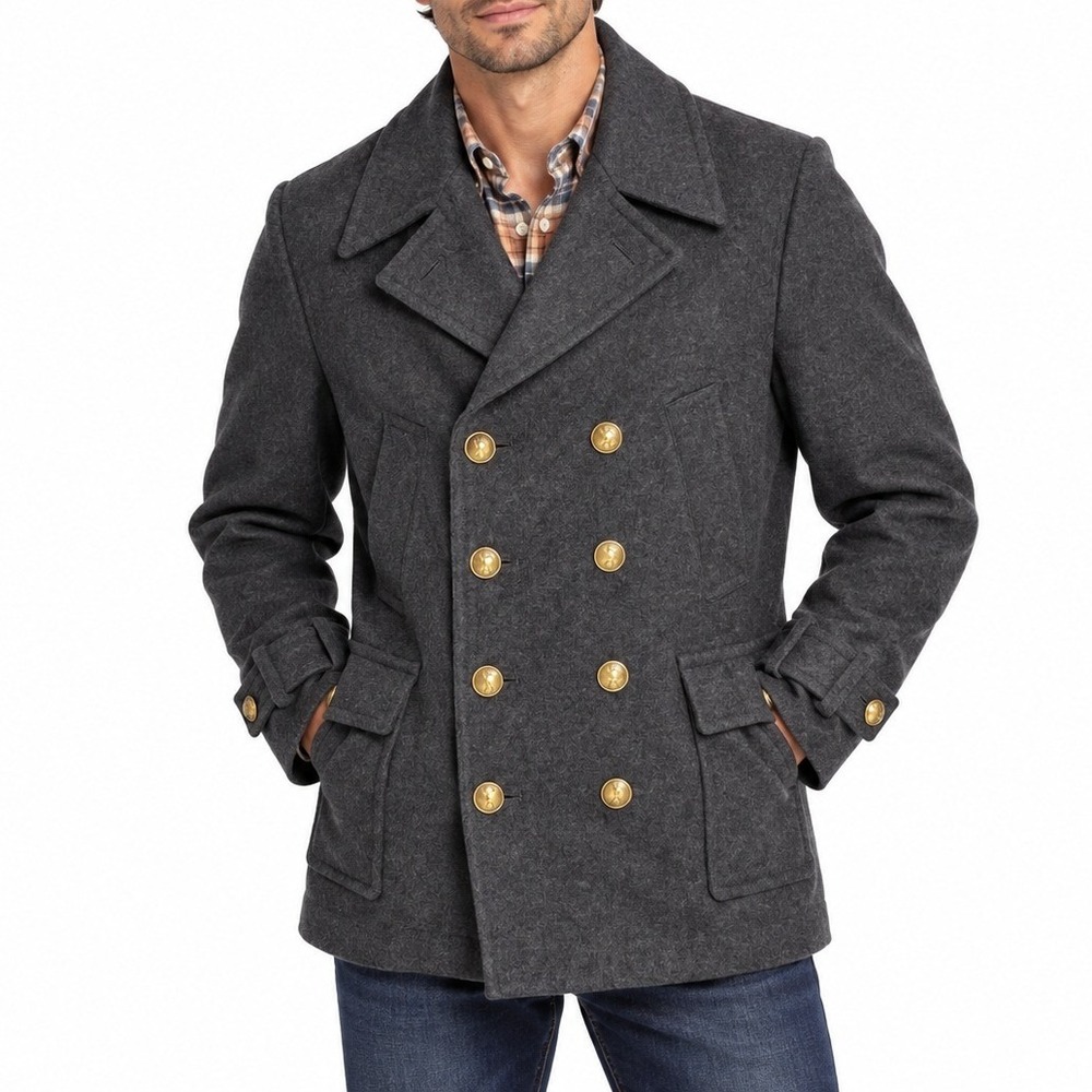 Drykorn Pea Coat Men 52 Grey Double Breasted Wool Blend Jacket Military Style